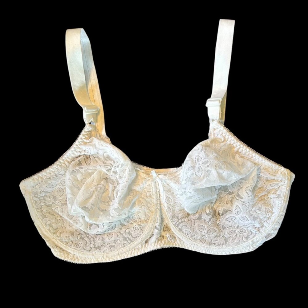 Vintage Bali Romantic Delicate White Floral Lace Underwire Bra 40D